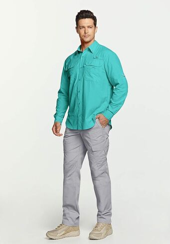 قميص صيد الأسماك عالي الأداء للرجال من TSLA، قمصان بعامل حماية من الأشعة فوق البنفسجية 50+ مسامية بأزرار سفلية، قميص بأكمام طويلة للترفيه في الهواء الطلق in Kuwait