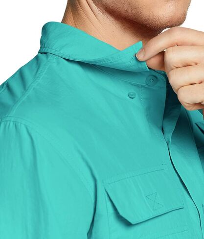 قميص صيد الأسماك عالي الأداء للرجال من TSLA، قمصان بعامل حماية من الأشعة فوق البنفسجية 50+ مسامية بأزرار سفلية، قميص بأكمام طويلة للترفيه في الهواء الطلق in Kuwait