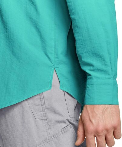 قميص صيد الأسماك عالي الأداء للرجال من TSLA، قمصان بعامل حماية من الأشعة فوق البنفسجية 50+ مسامية بأزرار سفلية، قميص بأكمام طويلة للترفيه في الهواء الطلق in Kuwait