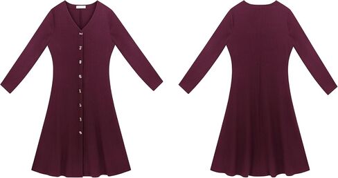 R.Vivimos Women's Winter Cotton Long Sleeves V-Neck Casual Button Down Knit Sweater Midi Dress in Saudi Arabia