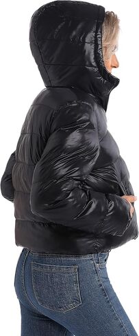 سترة منتفخة سوداء اللون بغطاء للرأس على الجانبين مع غطاء للرأس وجيوب in Kuwait