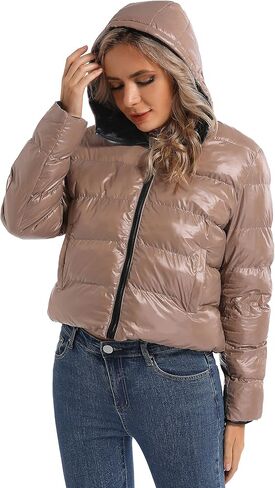 سترة منتفخة سوداء اللون بغطاء للرأس على الجانبين مع غطاء للرأس وجيوب in Kuwait