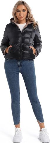 سترة منتفخة سوداء اللون بغطاء للرأس على الجانبين مع غطاء للرأس وجيوب in Kuwait