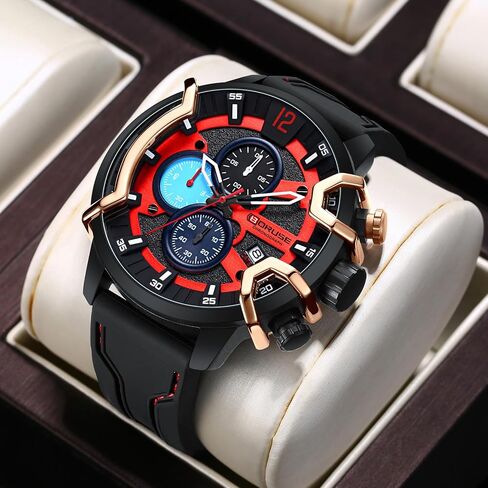 BORUSE Watch for Men Sport Military Chronograph Big Face Quartz Watches Fashion Luxury Waterproof Calendar Silicone Strap Man Analog Wristwatch in Saudi Arabia