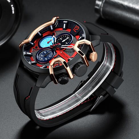 BORUSE Watch for Men Sport Military Chronograph Big Face Quartz Watches Fashion Luxury Waterproof Calendar Silicone Strap Man Analog Wristwatch in Saudi Arabia