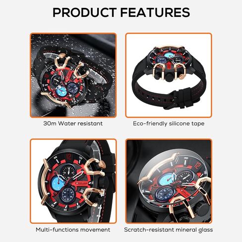 BORUSE Watch for Men Sport Military Chronograph Big Face Quartz Watches Fashion Luxury Waterproof Calendar Silicone Strap Man Analog Wristwatch in Saudi Arabia