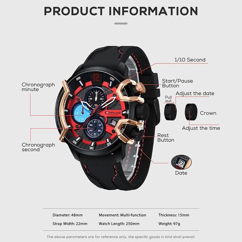BORUSE Watch for Men Sport Military Chronograph Big Face Quartz Watches Fashion Luxury Waterproof Calendar Silicone Strap Man Analog Wristwatch in Saudi Arabia