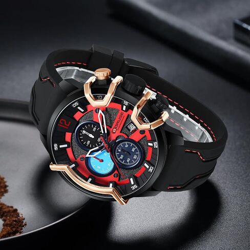BORUSE Watch for Men Sport Military Chronograph Big Face Quartz Watches Fashion Luxury Waterproof Calendar Silicone Strap Man Analog Wristwatch in Saudi Arabia