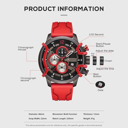 Mens Watches Red Big Face Sport Chronograph Analog Quartz Watch Fashion Military Silicone Strap Waterproof Calendar Wristwatch in Saudi Arabia