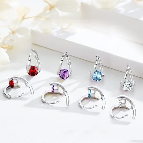 أقراط جوهرة الميلاد للنساء 925 أقراط حلقية من الفضة الإسترليني مجوهرات جوهرة الميلاد زركون مكعب in Kuwait