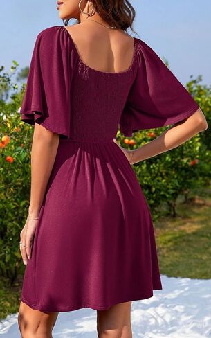 Actcat Women's Dress Deep V-Neck Elegant Bow tie Short Sleeve Mini Swing Loose Dresses in Kuwait