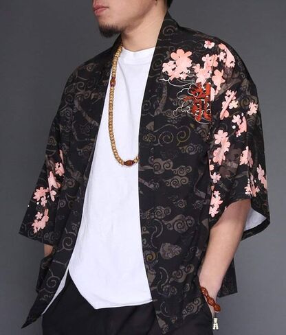 جاكيت كيمونو رجالي من LifeHe سترة يابانية خفيفة الوزن كاجوال بسبعة أكمام مفتوحة من الأمام in Kuwait