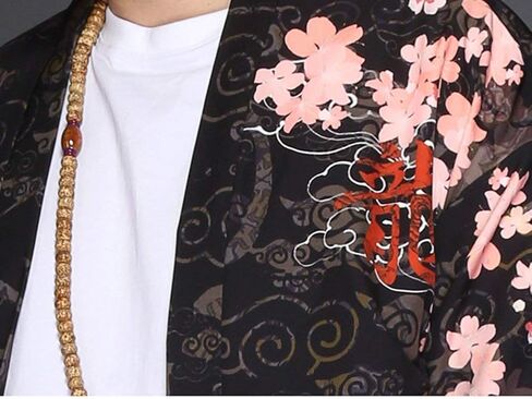 جاكيت كيمونو رجالي من LifeHe سترة يابانية خفيفة الوزن كاجوال بسبعة أكمام مفتوحة من الأمام in Kuwait