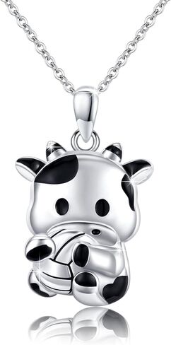 بقرة قلادة للنساء 925 الفضة الاسترليني بقرة قلادة قلادة لطيف بقرة طباعة الحيوان مجوهرات هدايا للفتيات أمي عيد ميلاد الأم in Kuwait