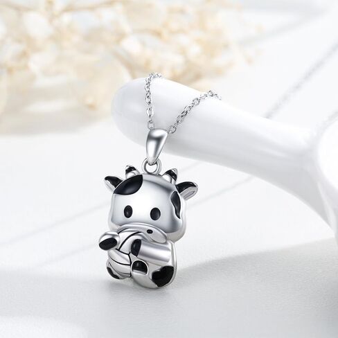 بقرة قلادة للنساء 925 الفضة الاسترليني بقرة قلادة قلادة لطيف بقرة طباعة الحيوان مجوهرات هدايا للفتيات أمي عيد ميلاد الأم in Kuwait