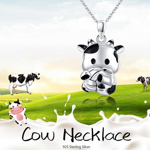 بقرة قلادة للنساء 925 الفضة الاسترليني بقرة قلادة قلادة لطيف بقرة طباعة الحيوان مجوهرات هدايا للفتيات أمي عيد ميلاد الأم in Kuwait