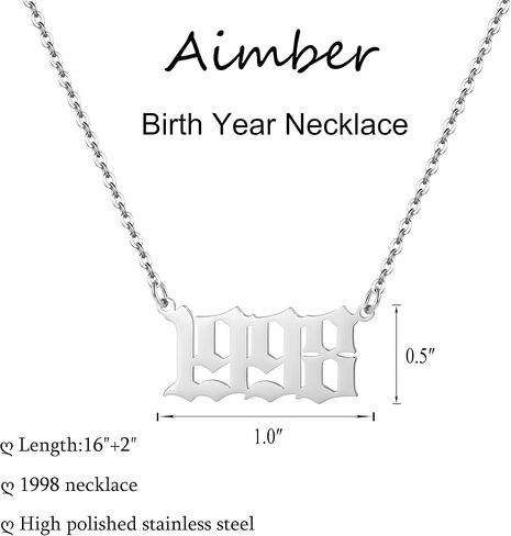 Birth Year Necklace for Women,Stainless Steel Birth Year Number Pendant Necklace Birthday Anniversary in Kuwait