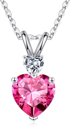 925 Sterling Silver Birthstone Necklace, 1.2 Ct Genuine or Created Heart Birthstone Necklace Anniversary Valentines Day Gifts for Her Mothers Day Christmas Birthday Gifts for Women Girls Jewelry Gifts in Saudi Arabia