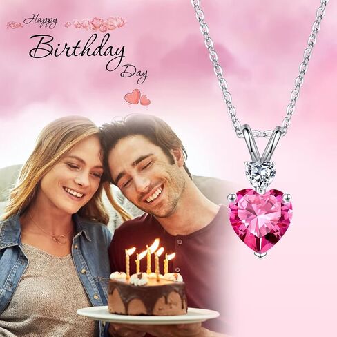 925 Sterling Silver Birthstone Necklace, 1.2 Ct Genuine or Created Heart Birthstone Necklace Anniversary Valentines Day Gifts for Her Mothers Day Christmas Birthday Gifts for Women Girls Jewelry Gifts in Saudi Arabia