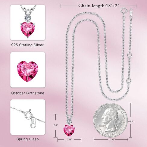 925 Sterling Silver Birthstone Necklace, 1.2 Ct Genuine or Created Heart Birthstone Necklace Anniversary Valentines Day Gifts for Her Mothers Day Christmas Birthday Gifts for Women Girls Jewelry Gifts in Saudi Arabia