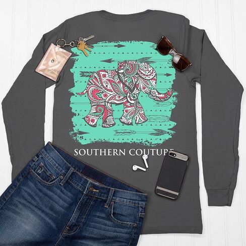تي شيرت Southern Couture SC Classic Paisley The Elephant on Longsleeve نسائي كلاسيكي مناسب - فحمي in Kuwait