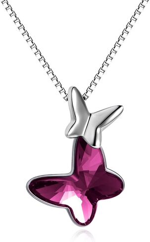 AOBOCO Sterling Silver Chasing Butterfly Pendant Necklace Embellished with Crystals from Austria, Fine Anniversary Birthday Butterfly Jewelry Gifts for Women - Morpho Helena Butterfly Series in Saudi Arabia
