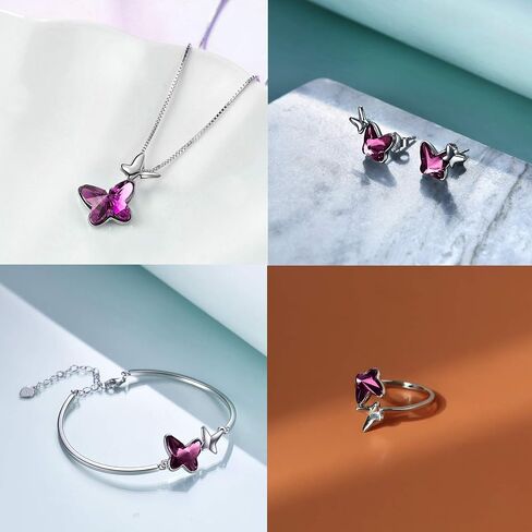 AOBOCO Sterling Silver Chasing Butterfly Pendant Necklace Embellished with Crystals from Austria, Fine Anniversary Birthday Butterfly Jewelry Gifts for Women - Morpho Helena Butterfly Series in Saudi Arabia