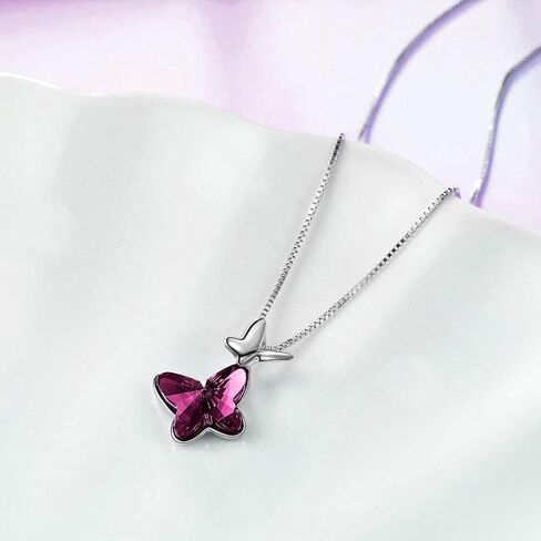 AOBOCO Sterling Silver Chasing Butterfly Pendant Necklace Embellished with Crystals from Austria, Fine Anniversary Birthday Butterfly Jewelry Gifts for Women - Morpho Helena Butterfly Series in Saudi Arabia