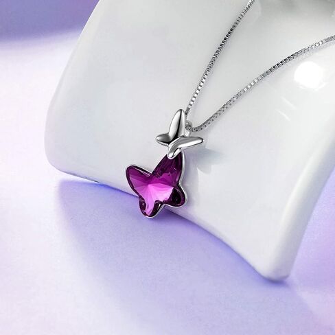 AOBOCO Sterling Silver Chasing Butterfly Pendant Necklace Embellished with Crystals from Austria, Fine Anniversary Birthday Butterfly Jewelry Gifts for Women - Morpho Helena Butterfly Series in Saudi Arabia