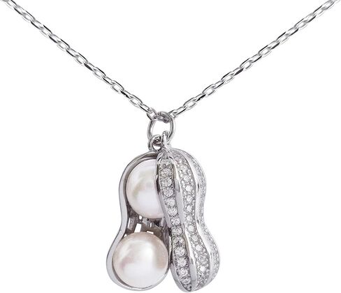 Hiqmic 925 Sterling Silver Peanut Pearl Pendant Necklace Fashion Zirconia & White Gold Plated Jewelry Gifts for Women, 16"_WK99055 in Kuwait