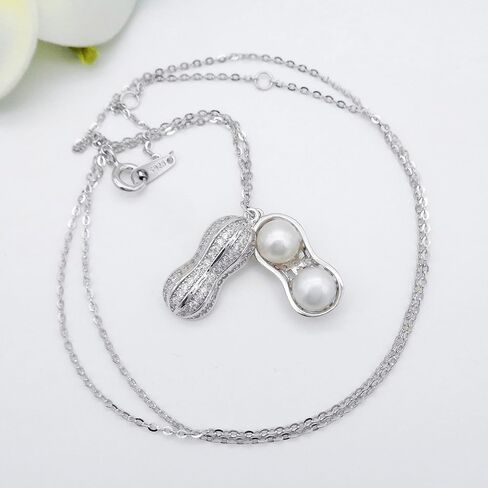 Hiqmic 925 Sterling Silver Peanut Pearl Pendant Necklace Fashion Zirconia & White Gold Plated Jewelry Gifts for Women, 16"_WK99055 in Kuwait