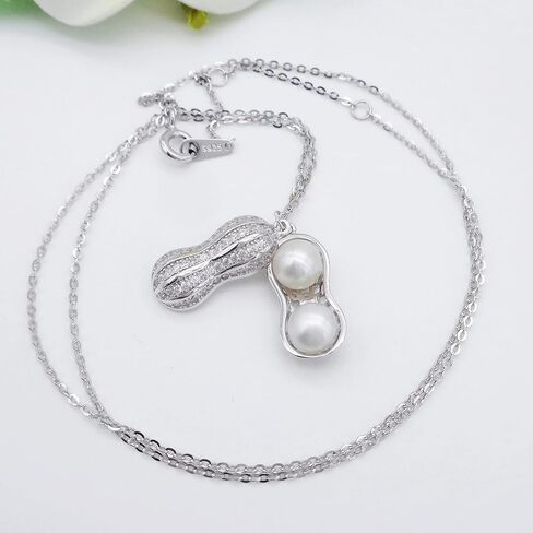 Hiqmic 925 Sterling Silver Peanut Pearl Pendant Necklace Fashion Zirconia & White Gold Plated Jewelry Gifts for Women, 16"_WK99055 in Kuwait