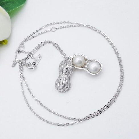 Hiqmic 925 Sterling Silver Peanut Pearl Pendant Necklace Fashion Zirconia & White Gold Plated Jewelry Gifts for Women, 16"_WK99055 in Kuwait