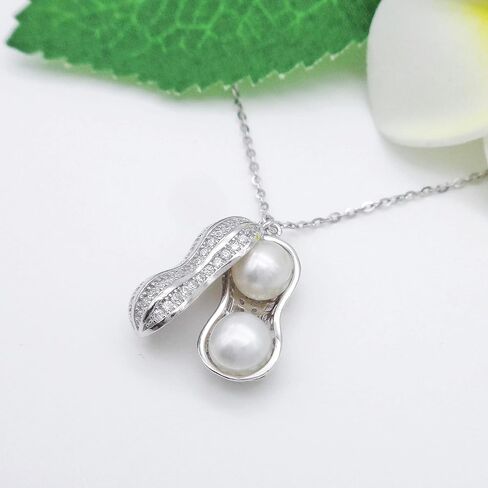 Hiqmic 925 Sterling Silver Peanut Pearl Pendant Necklace Fashion Zirconia & White Gold Plated Jewelry Gifts for Women, 16"_WK99055 in Kuwait