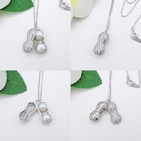 Hiqmic 925 Sterling Silver Peanut Pearl Pendant Necklace Fashion Zirconia & White Gold Plated Jewelry Gifts for Women, 16"_WK99055 in Kuwait
