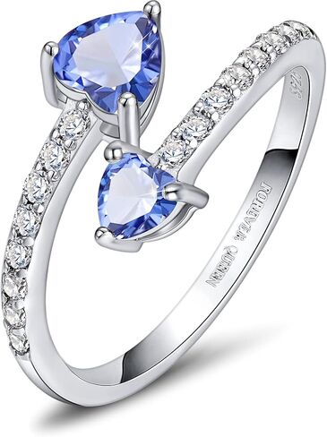 FOREVER QUEEN Birthstone Rings 925 Sterling Silver Rings Adjustable Open Double Love Heart Stones Rings for Women Girls Birthday Gift in Saudi Arabia