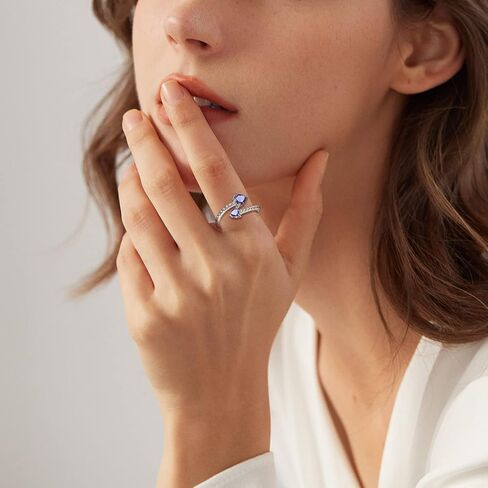FOREVER QUEEN Birthstone Rings 925 Sterling Silver Rings Adjustable Open Double Love Heart Stones Rings for Women Girls Birthday Gift in Saudi Arabia