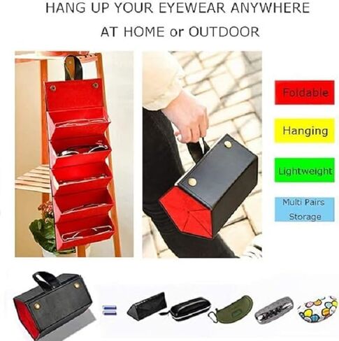 حقيبة منظمة للنظارات الشمسية المحمولة - حامل نظارات من جلد البولي يوريثان قابل للطي | مناسب للسفر | تصميم معلق | مثالي للسفر والاستخدام اليومي | تناسب كلا من الرجال والنساء in Kuwait