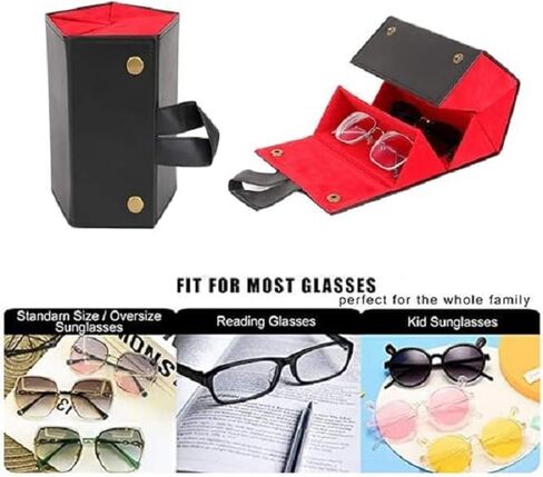 حقيبة منظمة للنظارات الشمسية المحمولة - حامل نظارات من جلد البولي يوريثان قابل للطي | مناسب للسفر | تصميم معلق | مثالي للسفر والاستخدام اليومي | تناسب كلا من الرجال والنساء in Kuwait