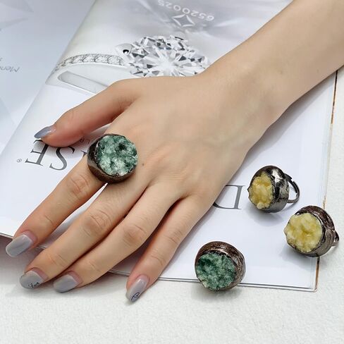 Natural Green Quartz Healing Crystal Stone Adjustable Open Ring Gemstone Ring Handmade Jewelry in Saudi Arabia