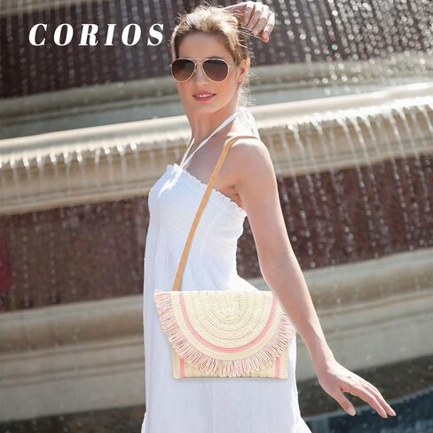 CORIOS Straw Shoulder Bag for Women Handwoven Rattan Purse Summer Beach Bag Bohemian Tote Bag Crossbody Bag Envelope Clutch in Kuwait