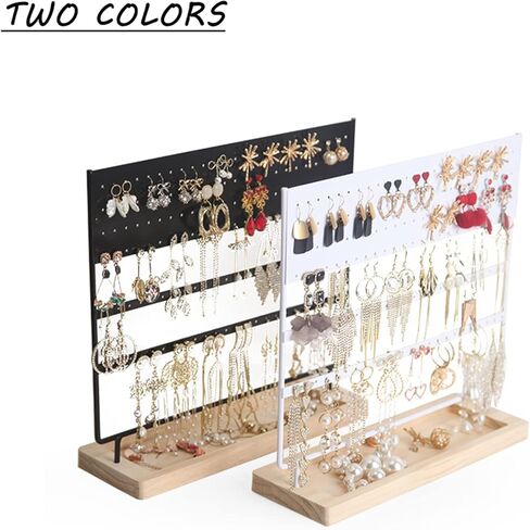 3-Tier 144 Holes Earrings Organizer Jewelry Display Holder for Earrings Necklaces Bracelets and Rings, with Slotted Wood Base Stand Display Rack for Women Girls Gift. (Black) in Kuwait