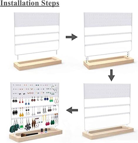 3-Tier 144 Holes Earrings Organizer Jewelry Display Holder for Earrings Necklaces Bracelets and Rings, with Slotted Wood Base Stand Display Rack for Women Girls Gift. (Black) in Kuwait