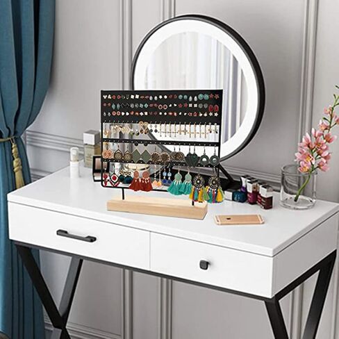 3-Tier 144 Holes Earrings Organizer Jewelry Display Holder for Earrings Necklaces Bracelets and Rings, with Slotted Wood Base Stand Display Rack for Women Girls Gift. (Black) in Kuwait