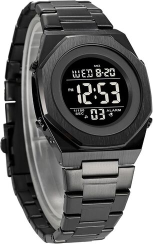 Men's Wrist Watches Stainless Steel Digital Watch Men, Hexagon Designer Watch for Men, Waterproof Watch with Alarm Date & Light in Saudi Arabia