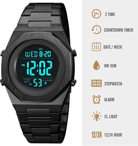 Men's Wrist Watches Stainless Steel Digital Watch Men, Hexagon Designer Watch for Men, Waterproof Watch with Alarm Date & Light in Saudi Arabia