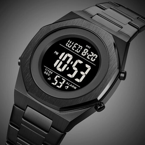 Men's Wrist Watches Stainless Steel Digital Watch Men, Hexagon Designer Watch for Men, Waterproof Watch with Alarm Date & Light in Saudi Arabia