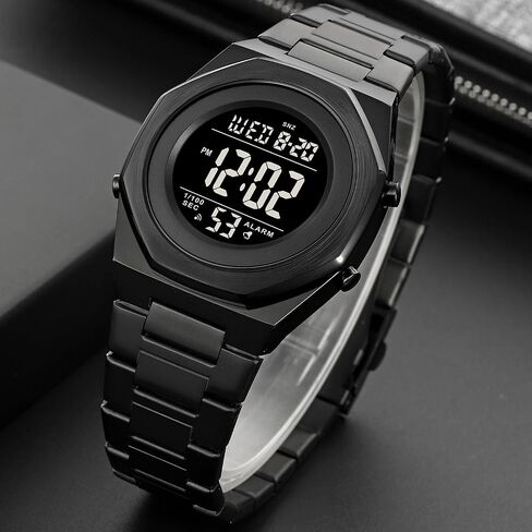 Men's Wrist Watches Stainless Steel Digital Watch Men, Hexagon Designer Watch for Men, Waterproof Watch with Alarm Date & Light in Saudi Arabia