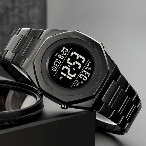 Men's Wrist Watches Stainless Steel Digital Watch Men, Hexagon Designer Watch for Men, Waterproof Watch with Alarm Date & Light in Saudi Arabia