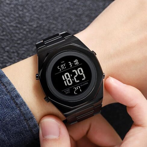 Men's Wrist Watches Stainless Steel Digital Watch Men, Hexagon Designer Watch for Men, Waterproof Watch with Alarm Date & Light in Saudi Arabia